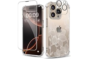 ilnehc for iPhone 16 Pro Max Case,[3 in 1] with Screen Protector & Camera Lens Protector, Flower Pattern Design,Clear Soft Shockproof Slim Floral Phone Cover for Women Girls 2024 6.9"(Flower-1/White)