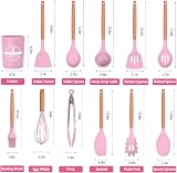 FIOUSY 12 PCS Silicone Kitchen Utensil Set with Wooden Handles - Pink view 5