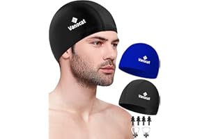 Vanocat 2 Pack Lycra Swimming Cap Women Men, High Elasticity Spandex Fabric Swimming Hat for Short/Long Hair, Comfortable Swi