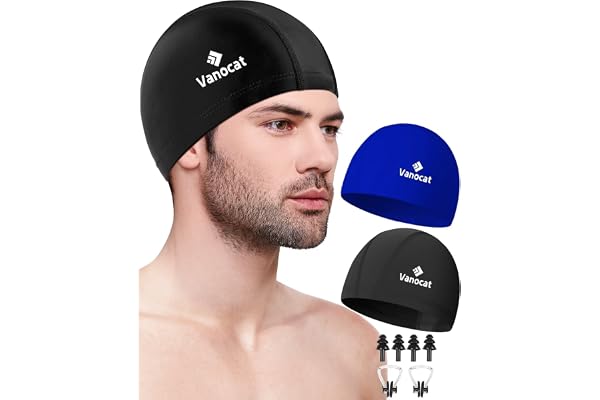 Vanocat 2 Pack Lycra Swimming Cap Women Men, High Elasticity Spandex Fabric Swimming Hat for Short/Long Hair, Comfortable Swi