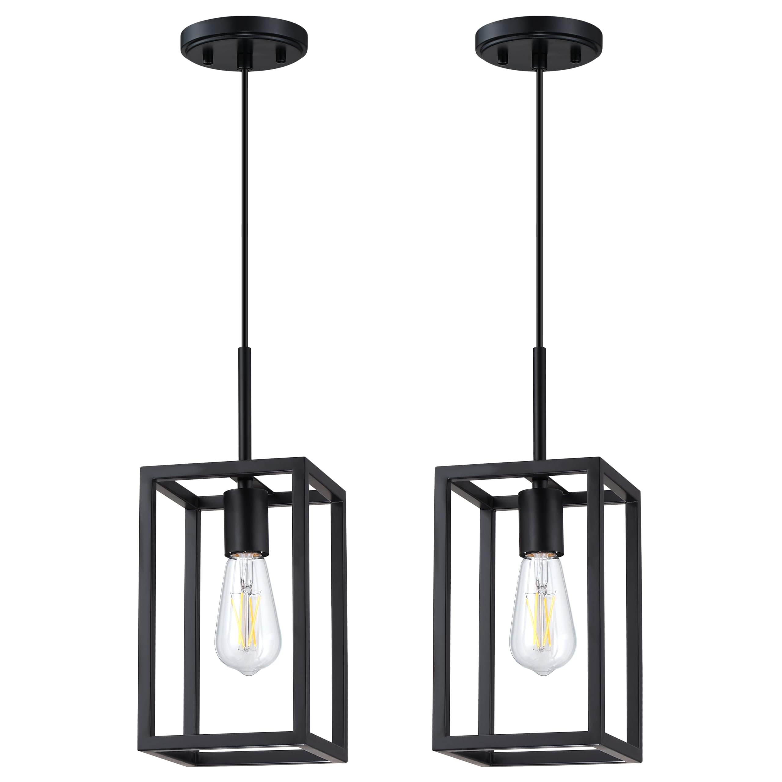 Photo 1 of ***FACTORY SEALED***Dolaimy House 2 Pack 1 Light Hanging Rustic Farmhouse 5.7" Metal Lantern Cage Pendant Ceiling Light Fixture,Black Finish for Kitchen Island Cafe Bar Over Sink