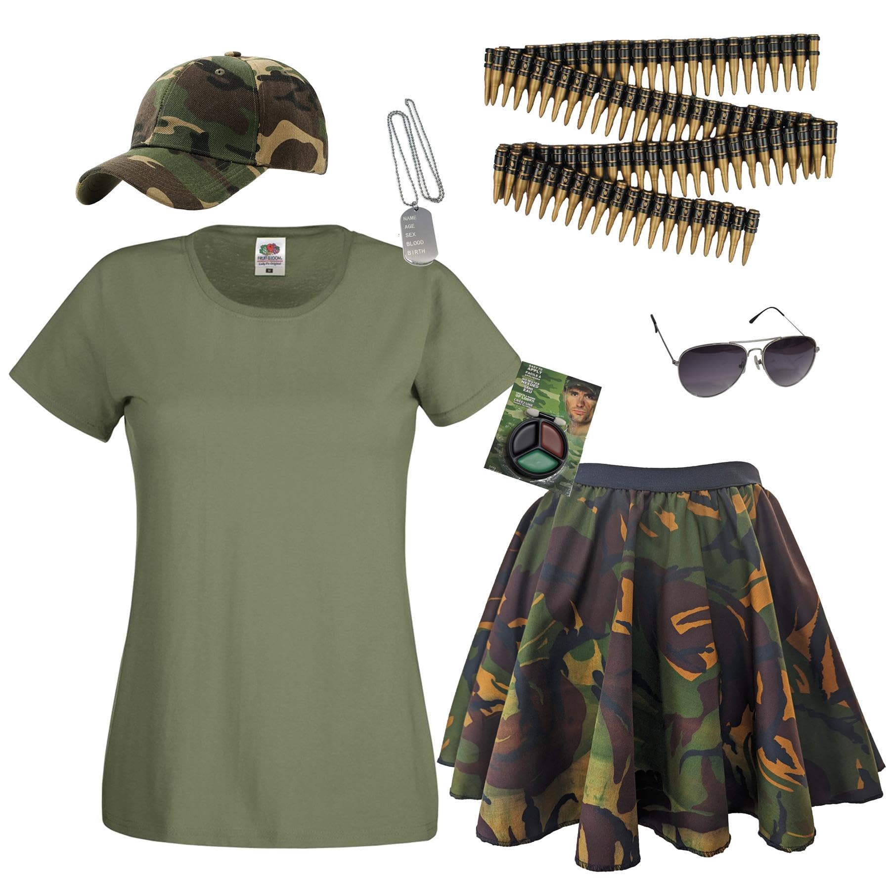 The Dragons Den Adults Womens Camouflage Army Military Soldier Hen Party Fancy Dress Costume [L-XL Skirt, XXL T-Shirt] — image 1