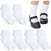 SATINIOR 6 Pairs 3 Pairs Girls Ruffle Socks White Ruffled Lace Crew Socks for Girls Baby Toddler Frilly Dress(3-5 Years)