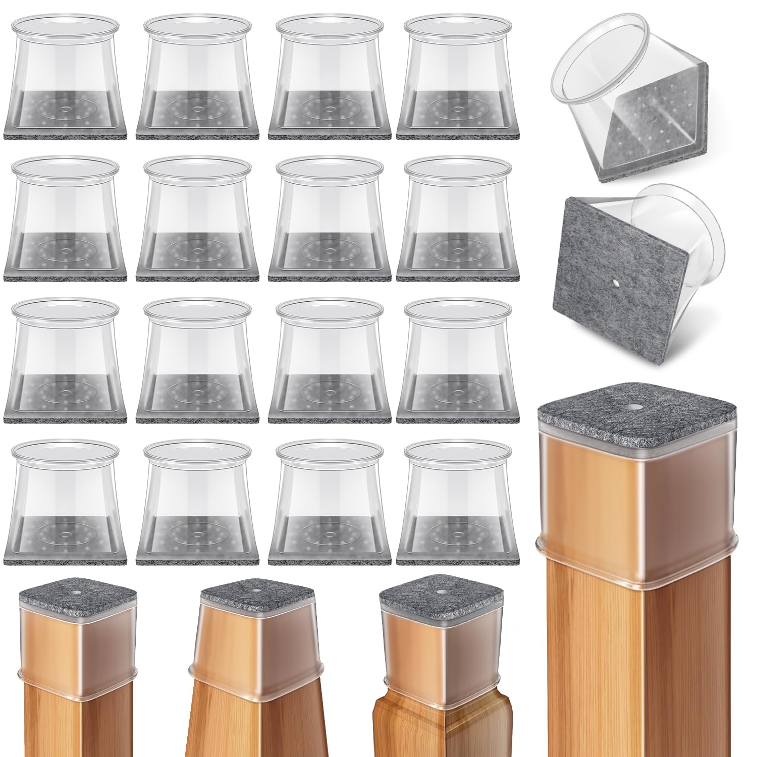 Photo 1 of Ansible 24 Pcs Chair Leg Floor Protectors Square, Silicone Felt Furniture Leg Pads Caps Covers for Hardwood Floors (Fit:1-1/2" to 1-7/8")