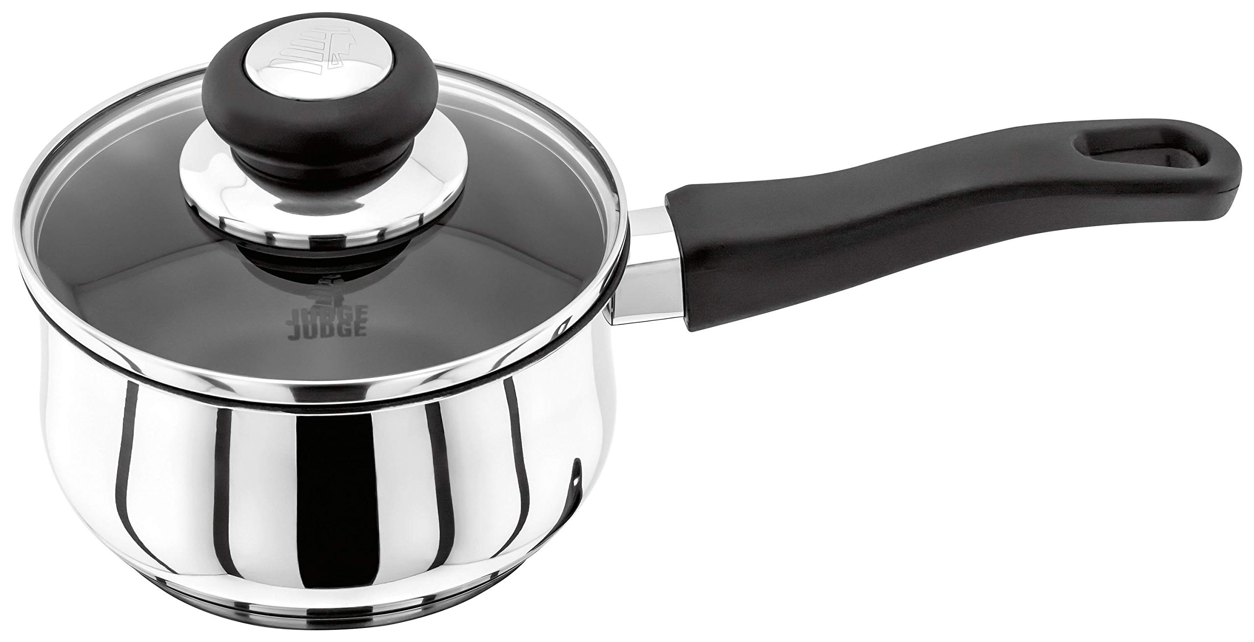 Judge Vista J204A Stainless Steel Non-Stick Medium Saucepan 14cm 900ml, Shatterproof Vented Glass Lid, Induction Ready, Oven Safe, 25 Year