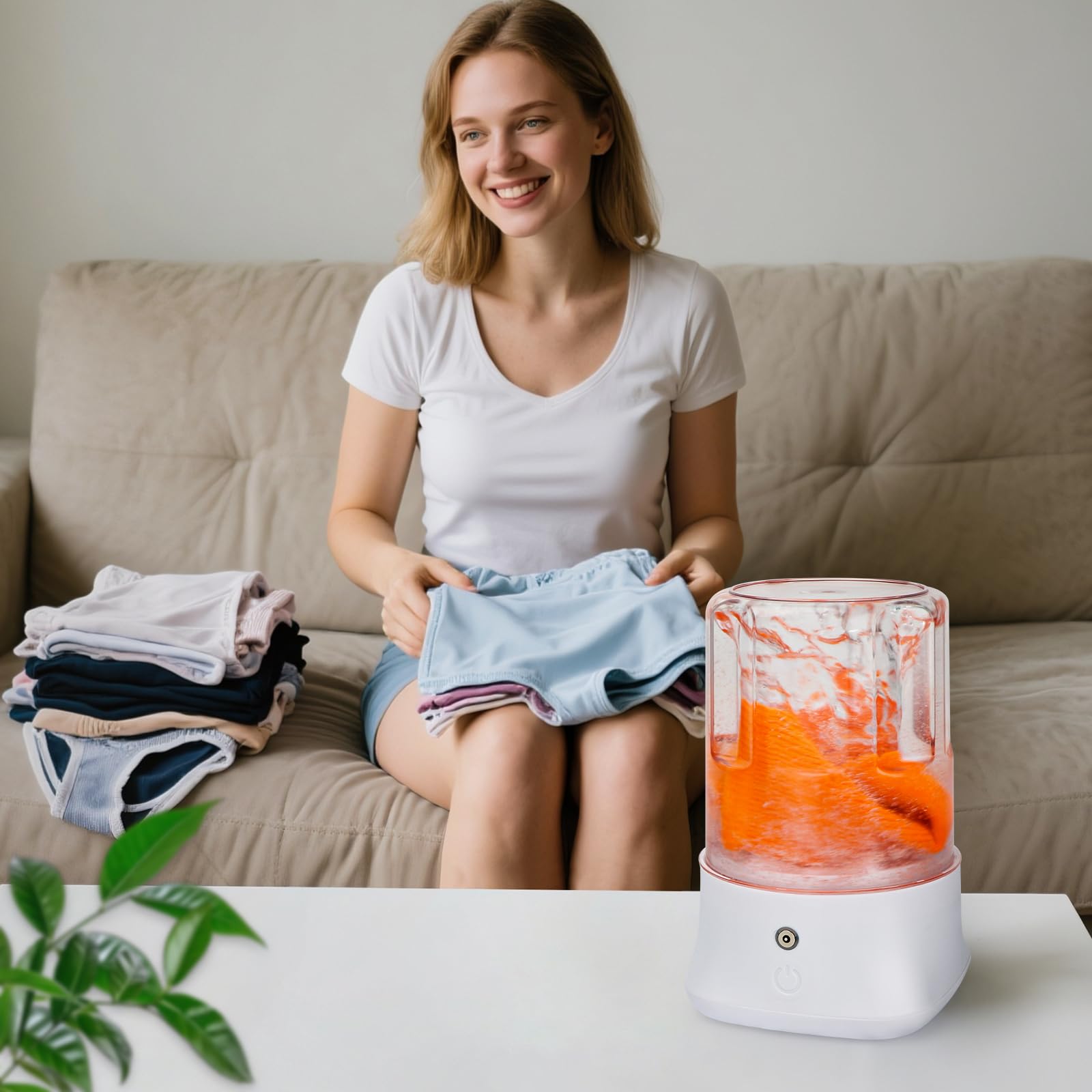 Mini Portable Washing Machine - USB Rechargeable 1L Small Washer with 2 Modes Deep Cleaning for Underwear, Socks & Baby Clothes, Compact Travel Laundry for Apartment, Dorm, Camping, White