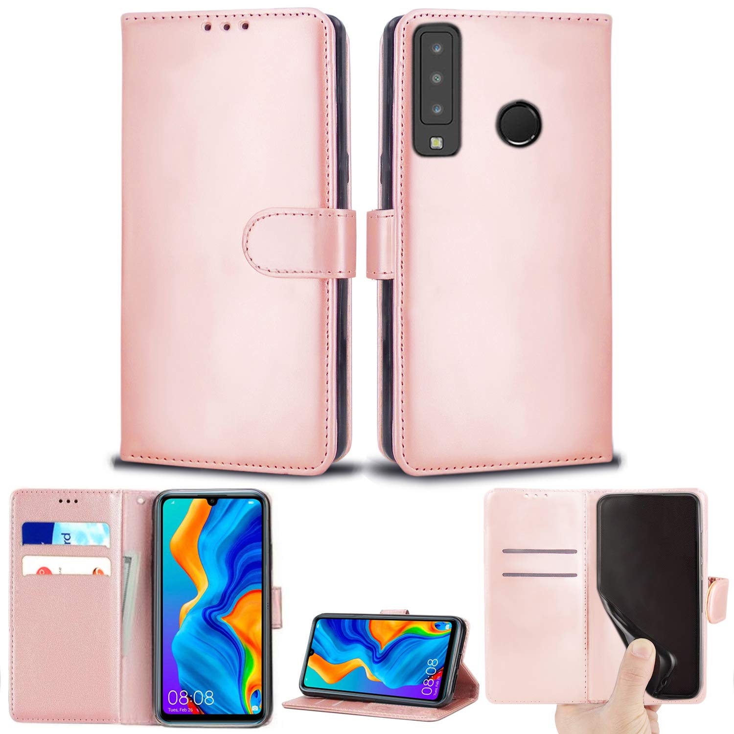 Huawei P30 Lite Case, Leather Wallet with Flip Cover, Credit Card Pockets and Stand Compatible with Huawei P30 Lite (Rose Gold)