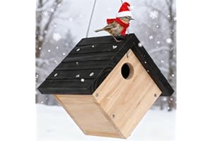 Gtongoko Hanging Wren Bird Houses for Outside, Cedar Wooden Bird Houses for Outdoors, Bird Nest with Air Vents, 1-1/8"Entrance Hole, Clean Door for Wildbird Watching, 1 Pack Black