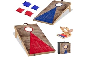 Wooden Cornhole Board Set Portable Cornhole Set with 8 Bean Bags, Indoor or Outdoor Corn Hole Toss Game for Adults