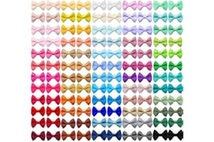 SENNIEA 100Pcs(50 Pairs) Soft Dog Bow with Rubber Bands Solid Color Dog Bowknot Hair Bow Handmade Topknot Bows for Doggie Puppy Cat Bunny Yorkie Pet Hair Grooming Bows (Mix-Solid 60 Colors)