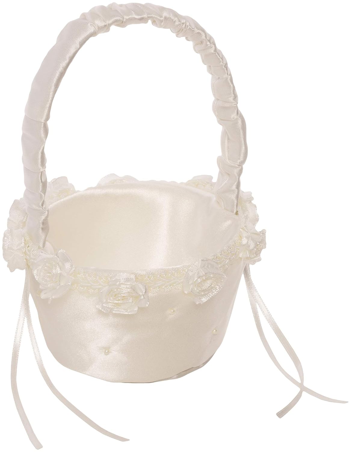 Simplicity Small White Ivory Wedding Flower Girl Basket, 6.8'' W x 5.5