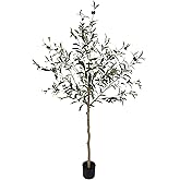 SAKSUN Olive Trees Artificial Indoor-Outdoor: Large Faux Olive Tree 5FT with Realistic Long Lasting Color Leaves & Fruits in Pot - Low Maintenance Fake Plants for Home Office Decor