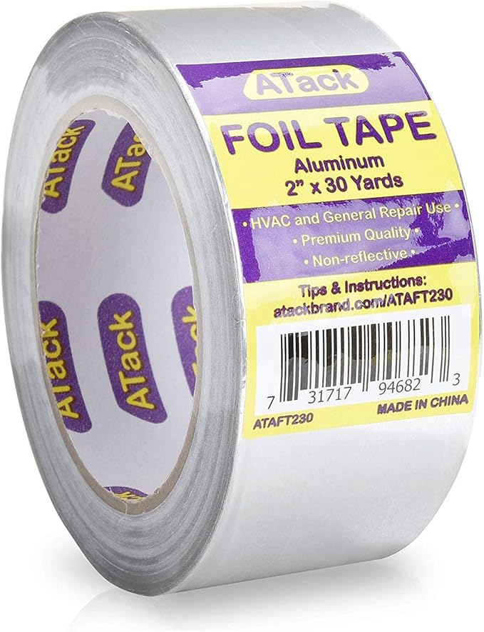 ATack Aluminum Foil Reflective Duct Tape, 2" x 30 Yards, High Temp and Heavy Duty