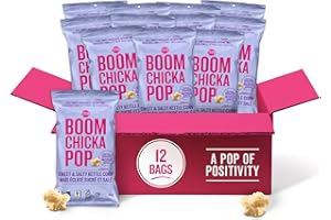 Angie’s BOOMCHICKAPOP Ready-to-Eat Popcorn - Sweet & Salty Kettle Corn, 64g each, Net weight - 768g, 12 Count
