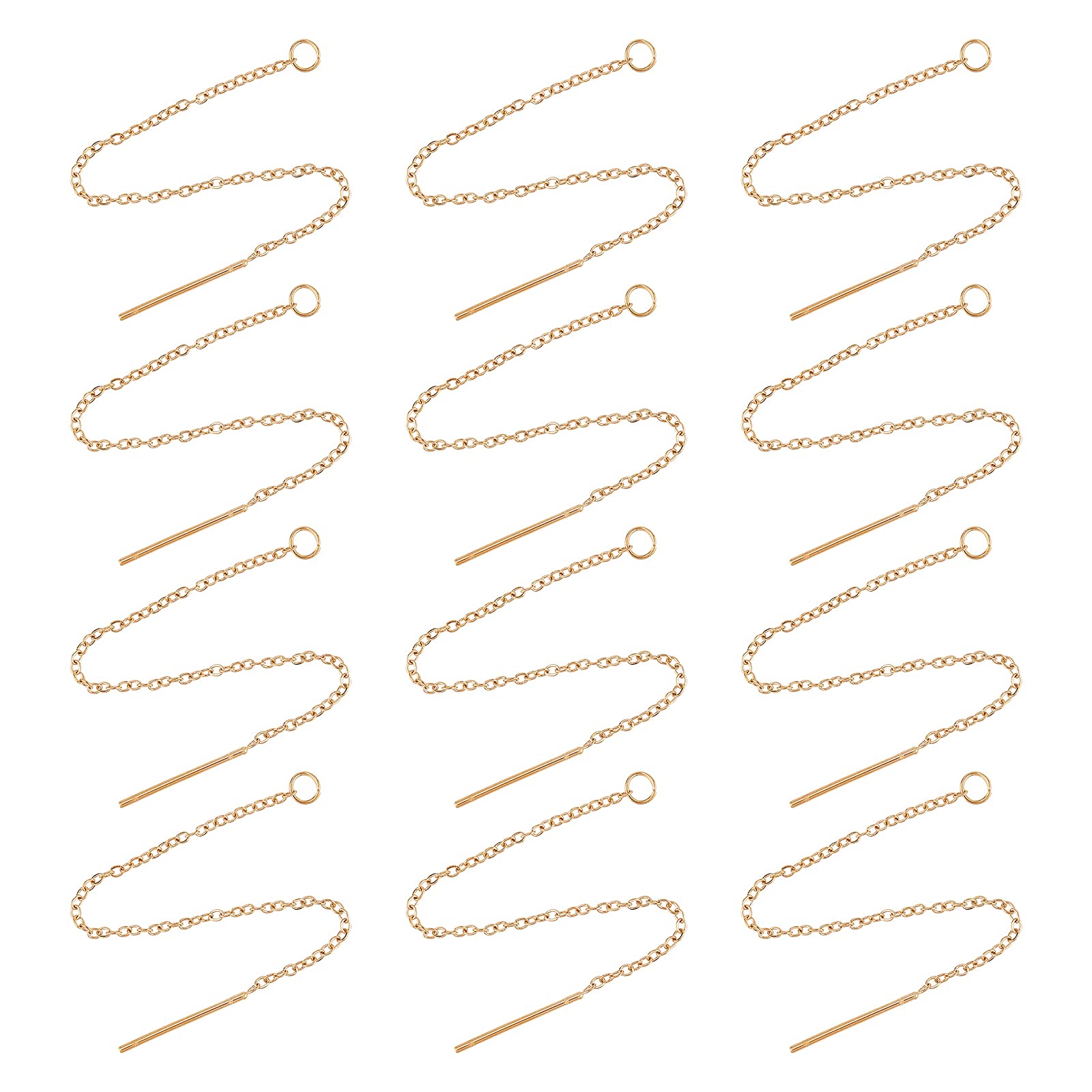 UNICRAFTALE about 24pcs About 90mm Golden Ear Threads Hypoallergenic Stainless Steel Ear Threads Earring Threader with Loop for Jewelry Earring Making 0.8mm Pin