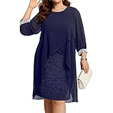 Talisea Plus Size Cocktail Dress - Elegant Chiffon Cape 3/4 Sleeves Glitter Evening Party Wedding Guest Dresses Women Formal