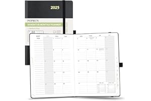 POPRUN Monthly Planner 2024-2025 ("8.5 X 6.25"), 18-Month Calendar Book (Jul.24 - Dce.25) with Monthly Tabs, Hardcover, Inner Pocket, 100GSM Thick Paper - Black