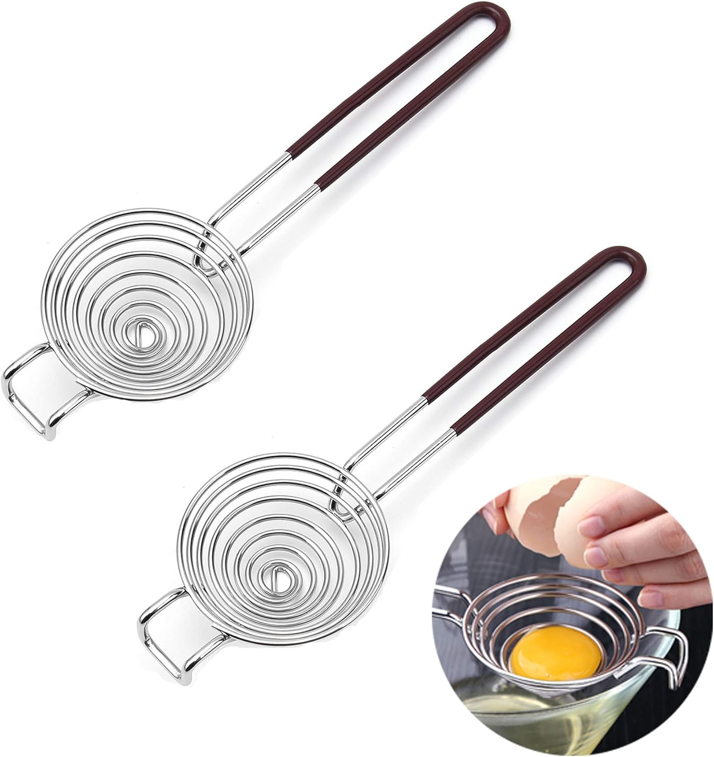 DESI Egg Separator Egg Yolk White Separator Duck Egg Separator Stainless Steel Egg Separator Divider Tool Kitchen Gadgets for Cooking Baking (2 PACK)