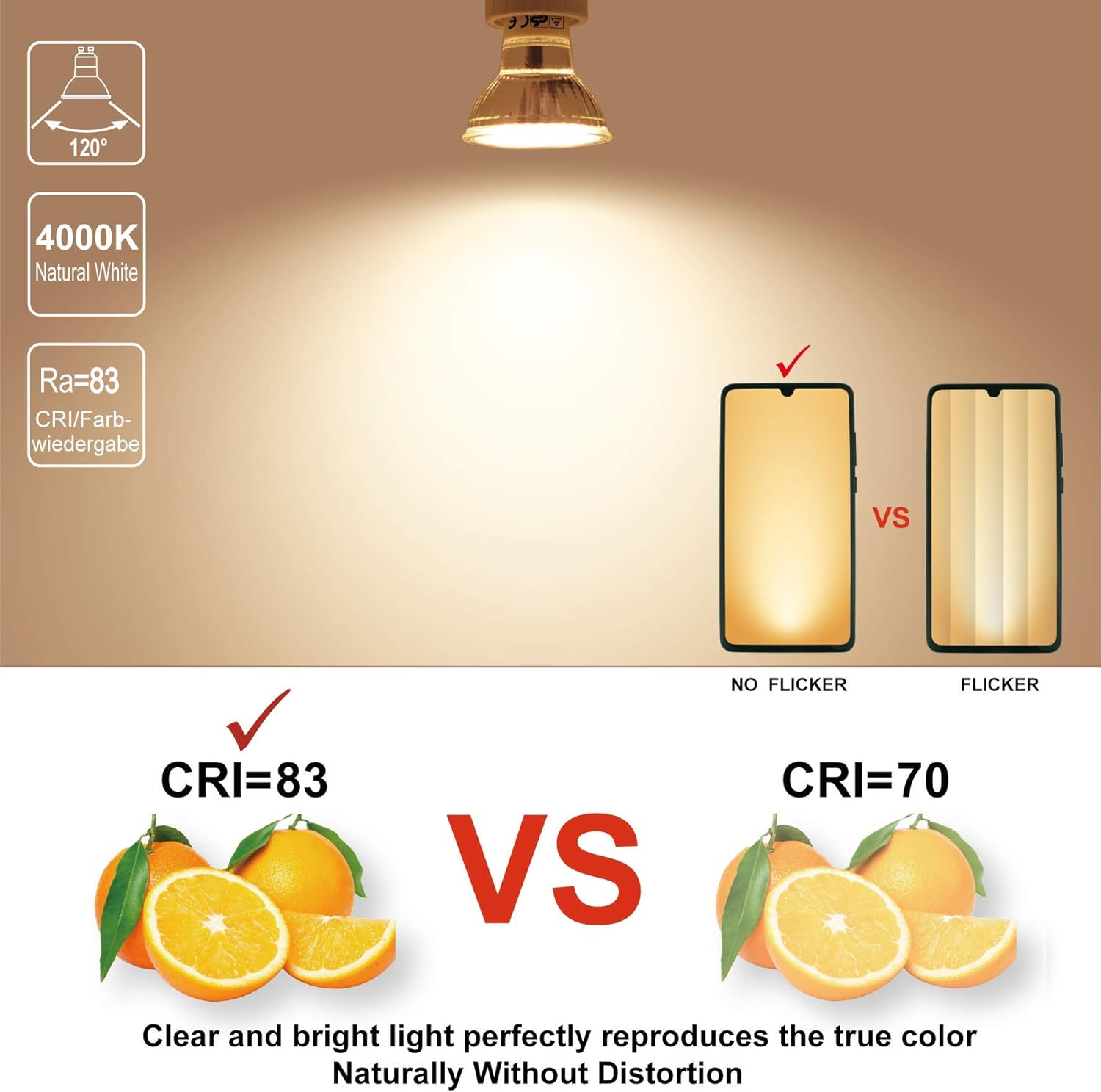 EACLL GU10 LED Bulbs Neutral White 4000K 4.9W Equivalent 75W Halogen, Pack of 6, 585 Lumens AC 230V Flicker-Free Spot Light - Image 4