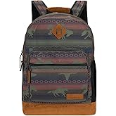 Wrangler Yellowstone Sturdy Backpack for Travel Classic Logo Water Resistant Casual Daypack for Travel with Padded Laptop Notebook Sleeve (Burgandy Patterned)