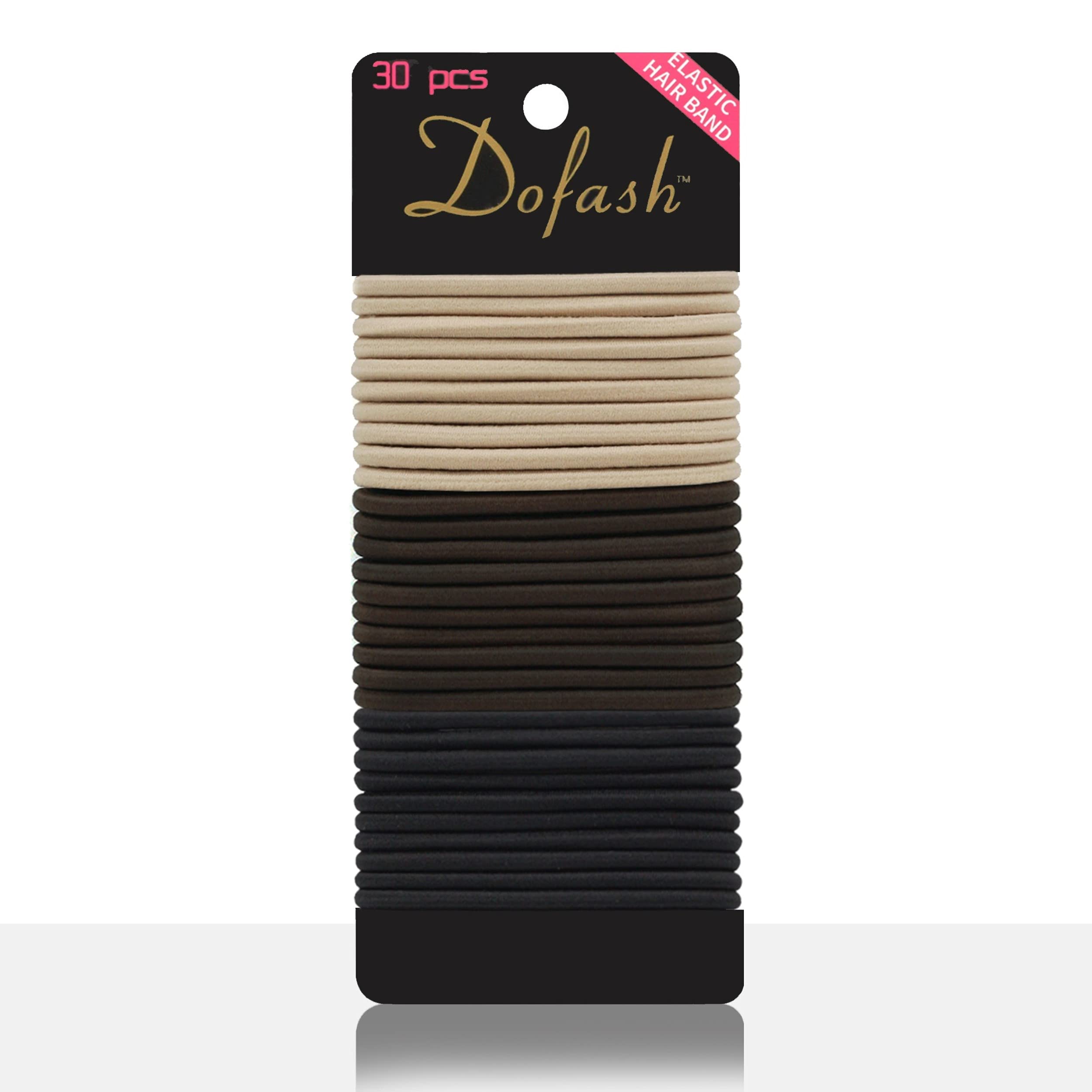 Dofash 30Pcs Super Elastic Hair Ties Ponytail Holders No Crease Hair Bands for Women Girls Thick Hair 1.6"x4mm (Black+Brown+Beige)