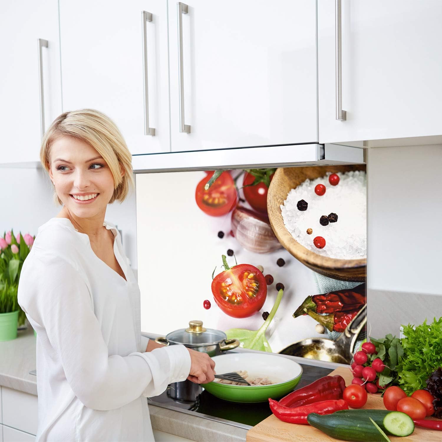 60x40cm Grazdesign Kuchen Ruckwand Weiss Glas Bild Spritzschutz Herd Druck Hinter Glas Bild Motiv Gewurze Und Tomaten Elektro Grossgerate Com Backofen Herdzubehor