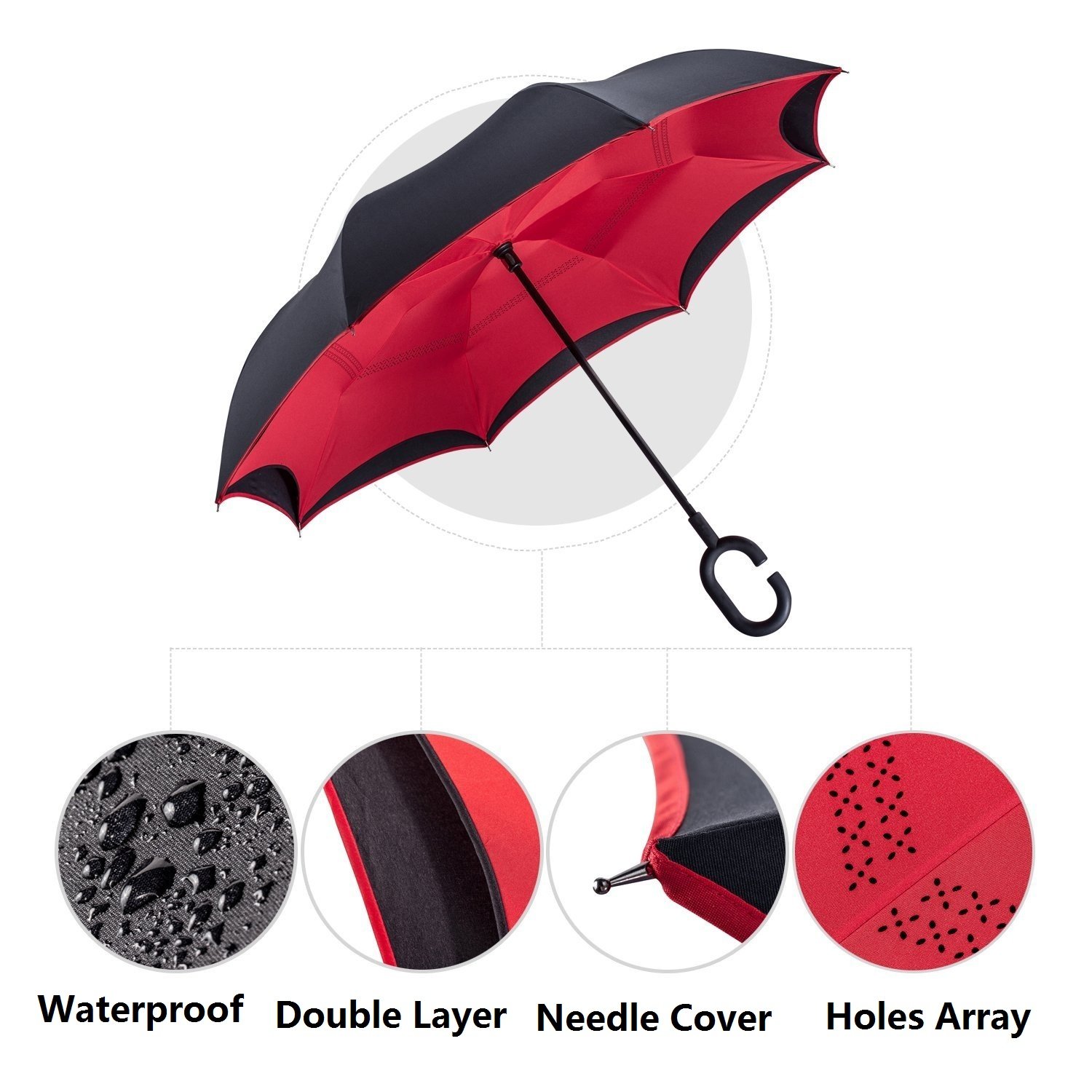 Ombrello Inverso Doppio Strato JOOAYOU - Manico A C, Anti-UV E Antivento, Da Viaggio