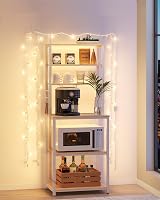 VASAGLE Kitchen Storage Rack 6 Shelves 6 Hooks 40x60x167 cm Golden Oak White view 3