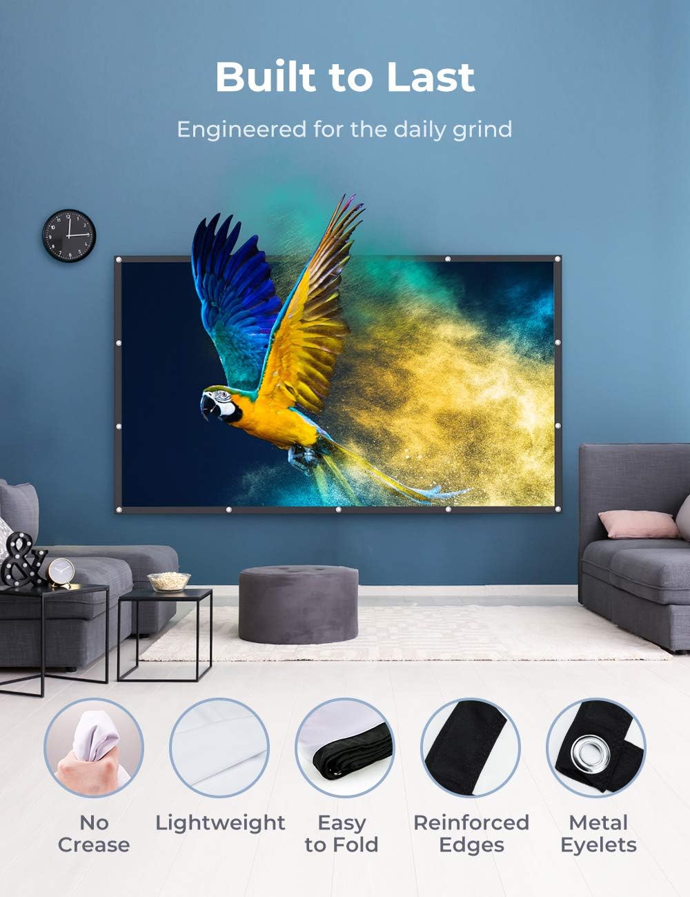 VANKYO StayTrue Projector Screen, 120 Inch Projection Screen 4K HD, 16:9, Foldable Wrinkle-Free Movies Screen(1.1 GAIN, 160°Viewing Cone) for Home Theater, Support Front & Rear Projection: Electronics