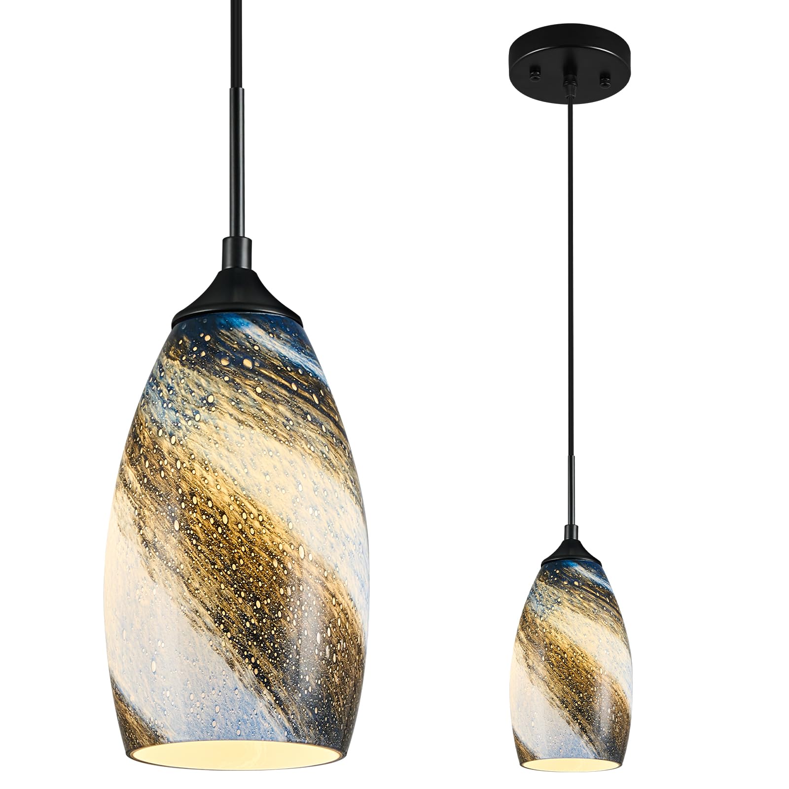 Photo 1 of *ONLY 1* LBSQJ Glass Pendant Light Starry Blue Mini Pendant Lights Kitchen Island Modern Light Fixtures Black Finish Adjustable Lighting Fixtures for Kitchen Living Dinning Room Bedroom Hallway