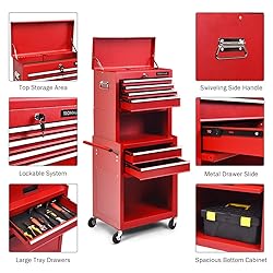 Goplus Tool Chest, 3-in-1 Rolling 6 Drawers Tool