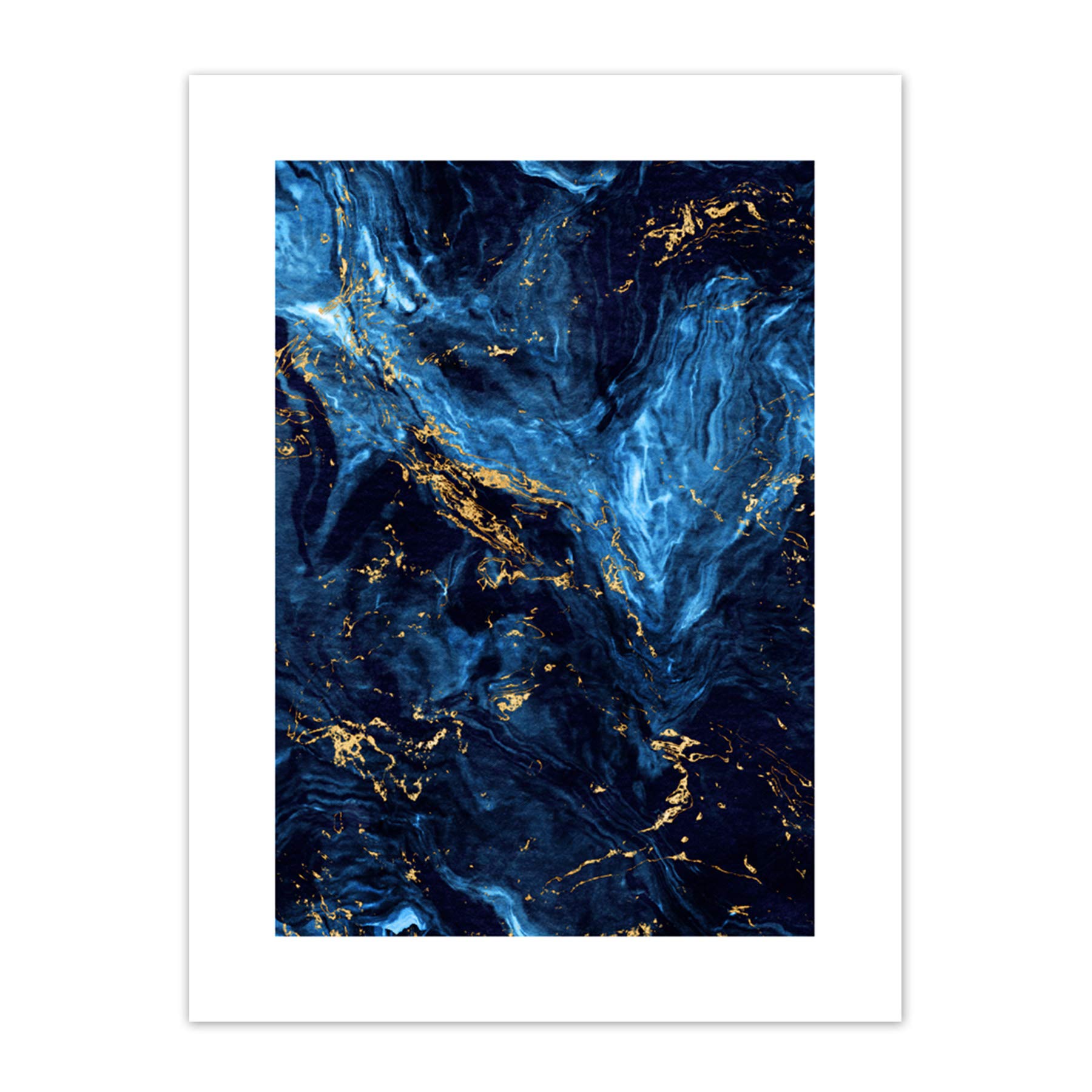 Wee Blue Coo Abstract Dark Blue Gold Swirl Art Print Canvas Premium Wall Decor Poster