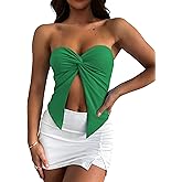 MISSACTIVER Women’s Y2K Sexy Twist Front Tube Top Strapless Sleeveless Solid Cut-Out Midriff Crop Tops Tank Top