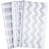 TUPARKA 60 Pcs Silver White Tissue Paper Bulk 3 Style Decorative Metallic Wrapping Paper for Birthday Weddings Christmas Part