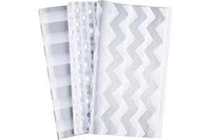 MIAHART 60 Pcs Silver White Tissue Paper Bulk 3 Style Decorative Metallic Wrapping Paper for Birthday Weddings Christmas Party Decoration, DIY Arts Crafts