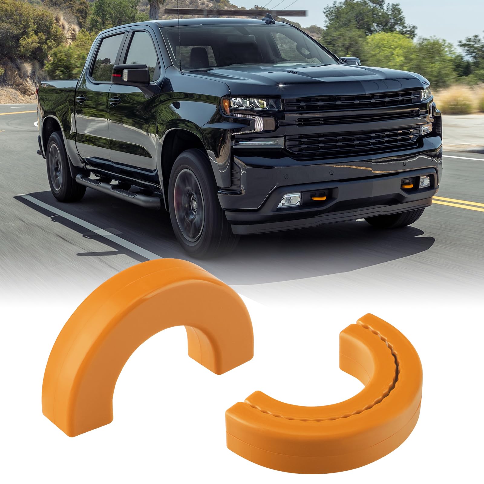 TECHPICCO Tow Hook Covers Fit for Chevy Silverado 1500 2007-2026/GMC Sierra 1500 2007-2018, Customized Car Tow Hooks Compatible with Chevrolet Silverado 1500 Accessories 2007-2026 (Orange) Image