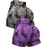 SENBAN Seamless Workout Shorts for Women: High Waisted Gym Scrunch Butt Tie Dye Short - Booty Lifting Spandex Yoga Short