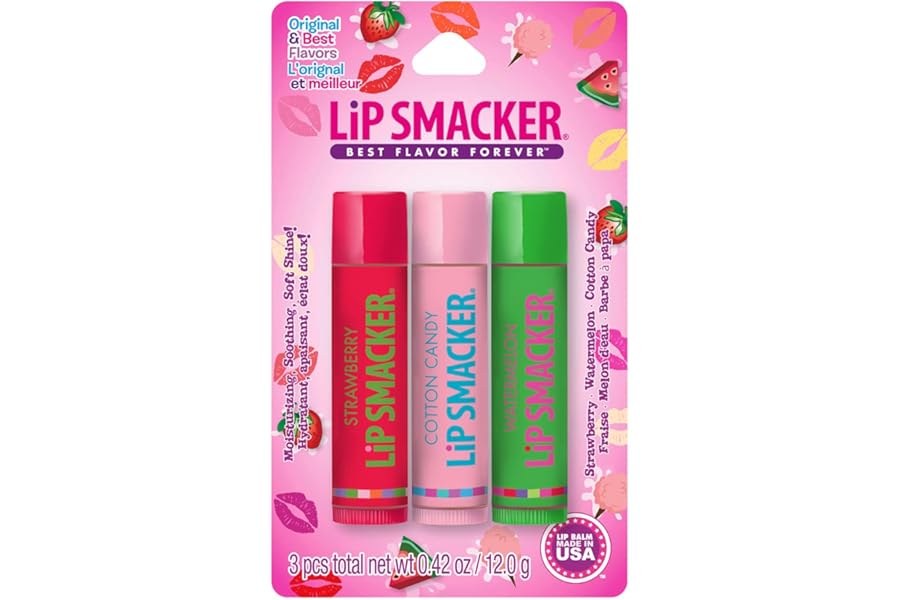 Lip Smackers Flavored Lip Balm Original & Best – Moisturizing, Soothing Trio Strawberry, Watermelon, & Cotton Candy