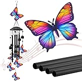 Butterfly Wind Chimes for Outside, Black Metal Windchimes Outdoors, Butterflies Gifts for Women/Men, Garden/Yard Decor, Memorial/Birthday Gifts for Grandma/Mom, Durable Chimes for Outdoors