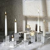 LETINE 12pcs Silver Vertical Stripe Glass Candlestick Holders - Chic Taper Candle Sticks Holder Set for Elegant Dining & Home Decor - Ideal for Valentine's Day, Halloween, Thanksgiving