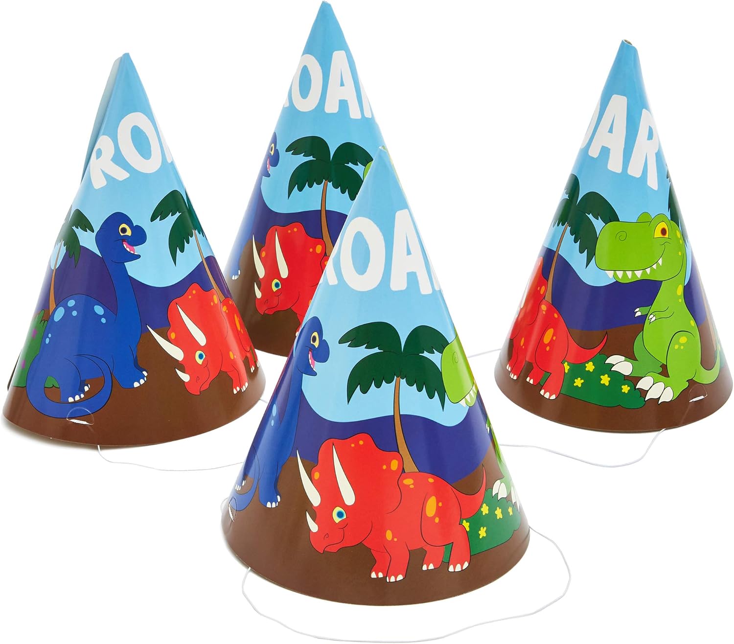Dinosaur Birthday Party Cone Hats (5 x 7 in, 24 Pack) Blue: Clothing