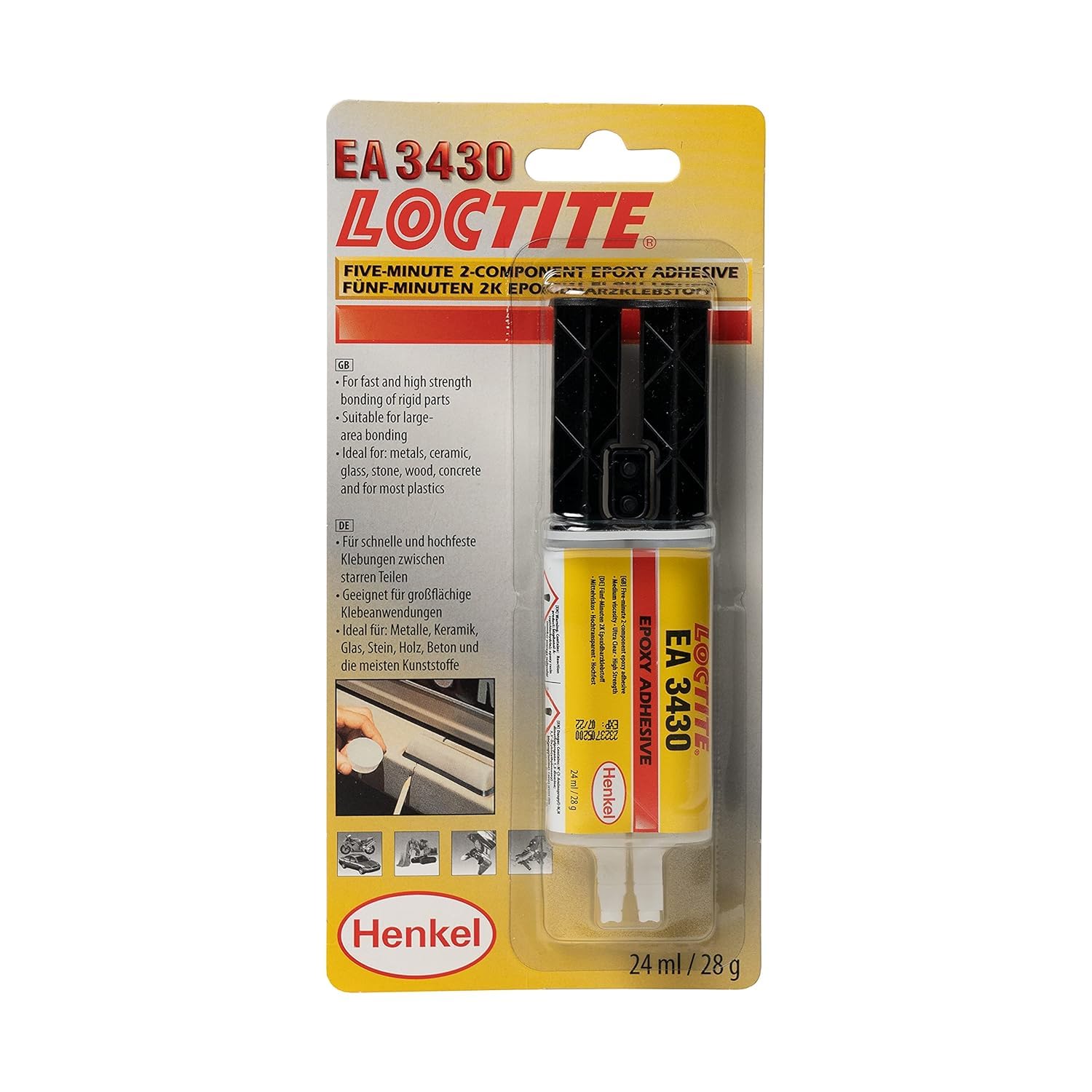 LOCTITE EA 3430, Universal 2 Part Epoxy Adhesive for Bonding Glass and Decorative Panels, Water-Resistant Epoxy Glue, Five-Minute Strong Adhesive for DIY Jobs, 12 x 24ml
