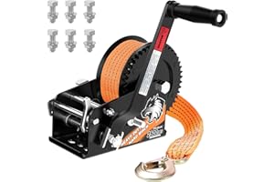 Truqual 2500LB Boat Trailer Winch, Heavy-Duty Trailer Winch with 23-ft Orange Strap. Features 2-Speed Ratchet 4:1/8:1, Ideal for Loading Boats, Trucks, Jet Skis, RVs & ATVs