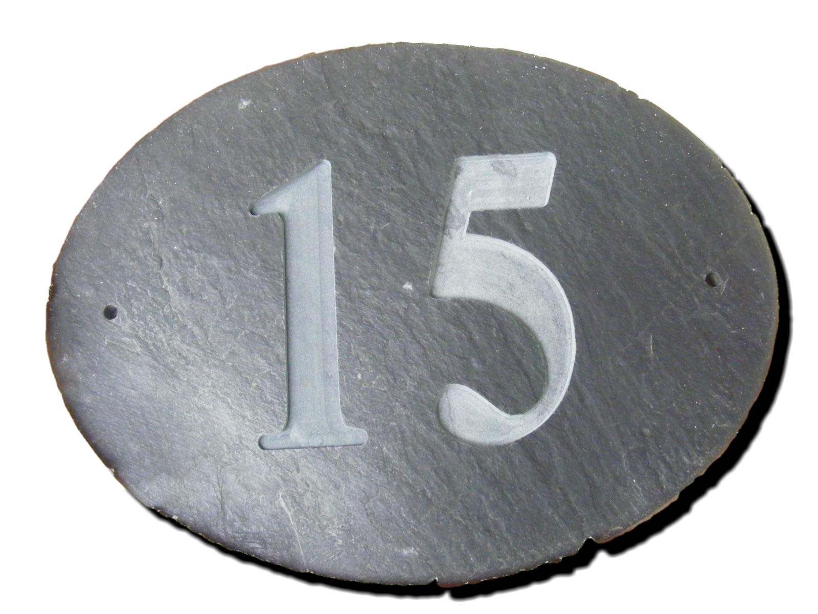 Oval Natural Grey Slate House Door Number Deeply Engraved Natural Surface Sign Plaque 7 x 6 inch House Warming Gift 175 x 150 mm Round 15 — image 1