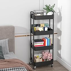 Sywhitta 4-Tier Plastic Rolling Utility Cart with