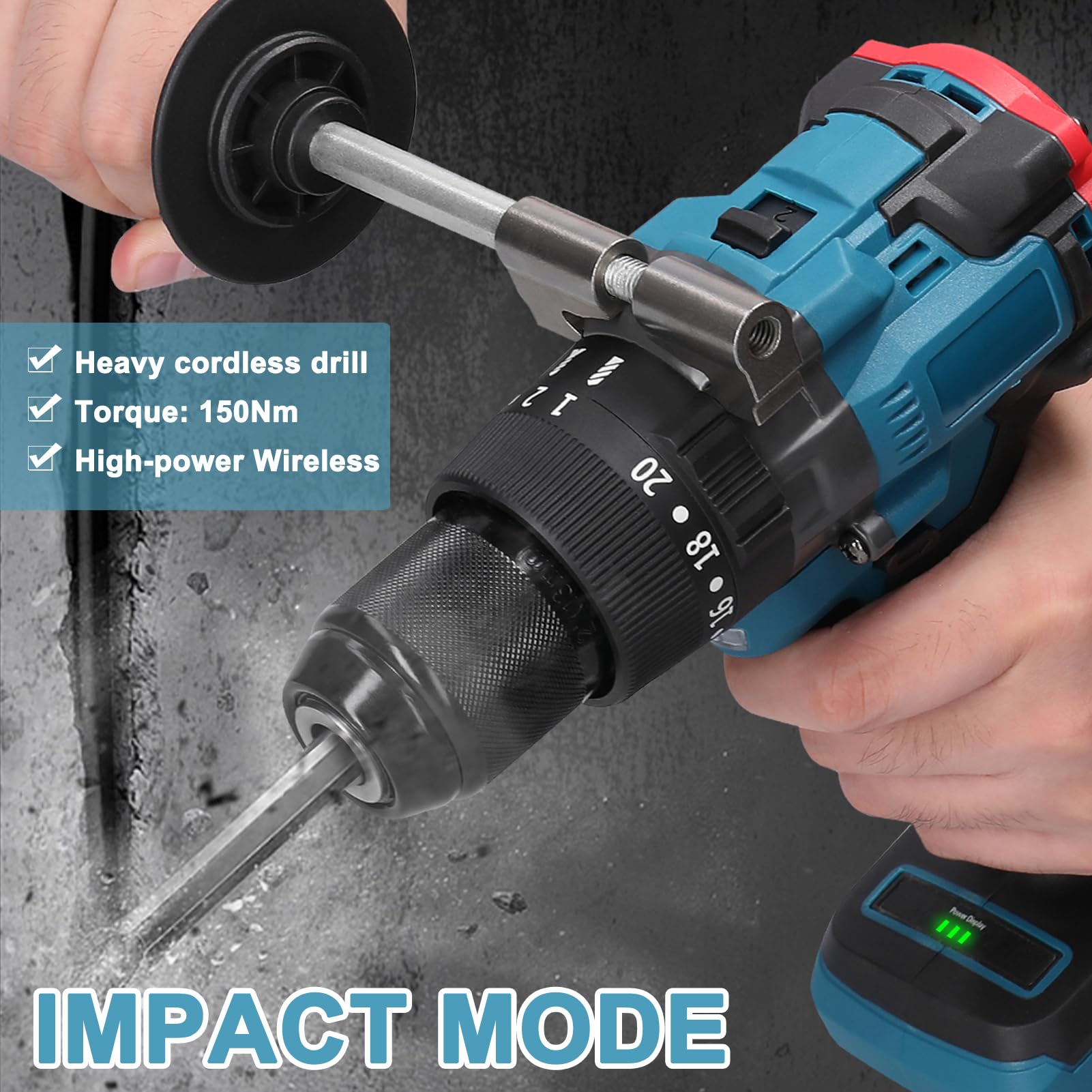 Hand Drill, 0.5 inch (13 mm) High Torque Multifunctional Electric Cordless Drill High Power Rechargeable Hand Drill Brushless Motor Household DIY Power Tools
