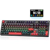RK ROYAL KLUDGE S104 Wireless Mechanical Keyboard with Screen &amp; Metal Knob | 101 Keys Full Size Top Mount RGB Gaming Keyboard, 8000mAh Battery, Tri-Mode BT/2.4GHz/USB-C, Hot Swap Custom Linear Switch