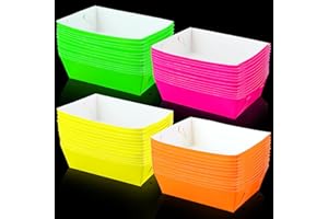 Hoolerry 48 Pcs Neon Glow Party Paper Food Trays Snack Boats for Candy, Popcorn, Nacho, Hot Dog Serving Bowl for Food Buffet Party Supplies Decor(Novelty Colors)