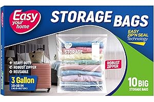 10PCS 3 Gallon Zipper Lock Storage Bags,16"x18",Reusable Extra Large Size Plastic Freezer Bag With Zip for Food,Clothing,Trav