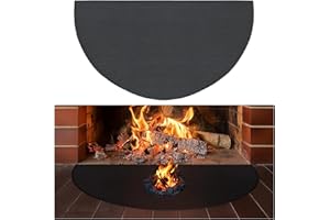 Aozzy 48x27in Fireplace Mat Fireproof Half Round, Waterproof and Non-slip, Hearth Rugs Fireproof Indoor Outdoor, Fold, Lightweight, Protects Floor from Sparks and Embers, Black Durable Hearth Mat